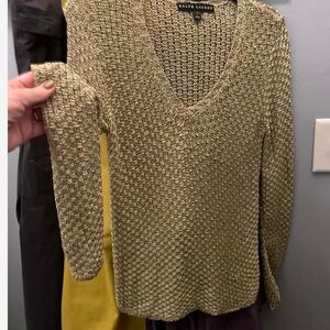 Ralph Lauren Open Knit V-Neck Sweater Neutral Tan Size Small